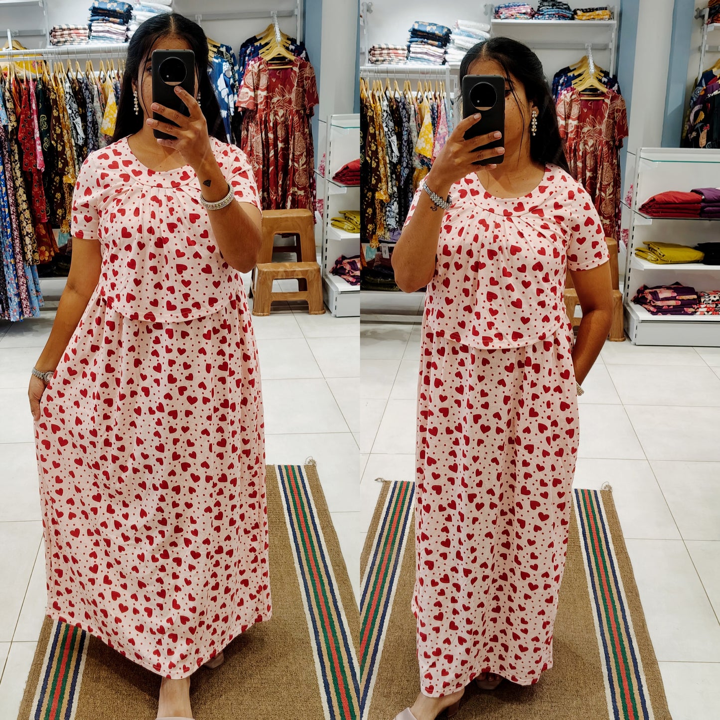 FLF059 Frill Zipless maternity/feeding Loungewear Maxi Pull up Model | Buy 3@1200+ship
