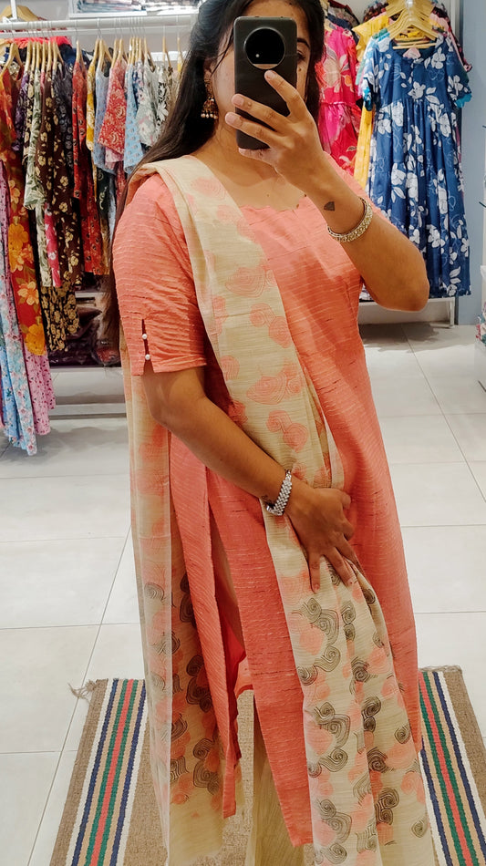 Premium Silk Cotton Salwar Set-(Top,Bottom,Duppatta)- Feeding (With lining)