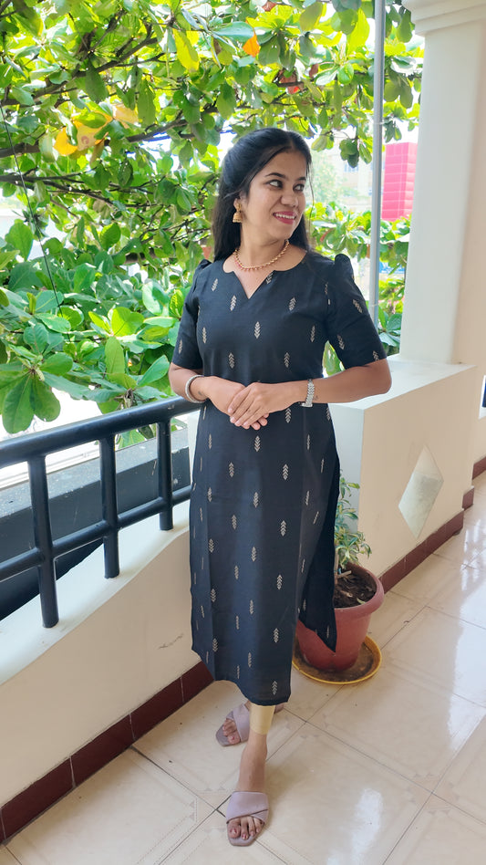 Premium Raw Silk Kurti (With Lining) Non-Feeding | Black