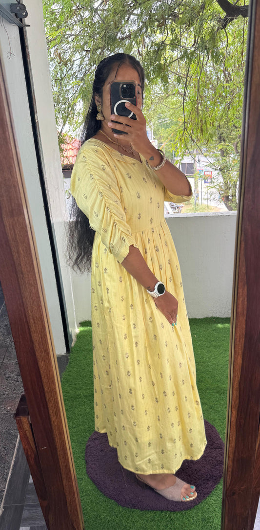 Rich and Premium Handloom Cotton Pleated Maxi- Feeding/Non feeding FC0160