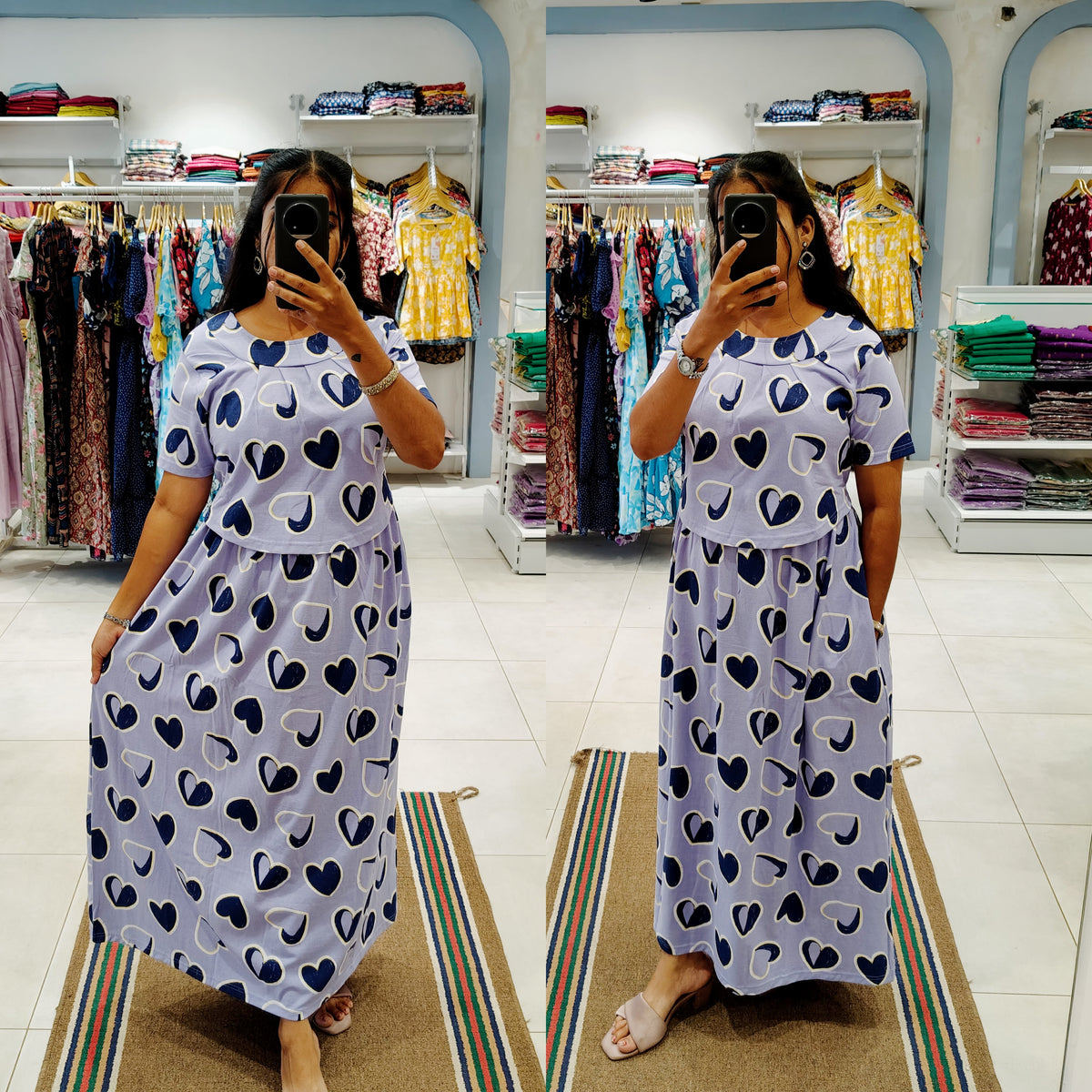 BUY 3 1500/- FLF078 Frill Zipless maternity/feeding Loungewear Maxi Pull up Model