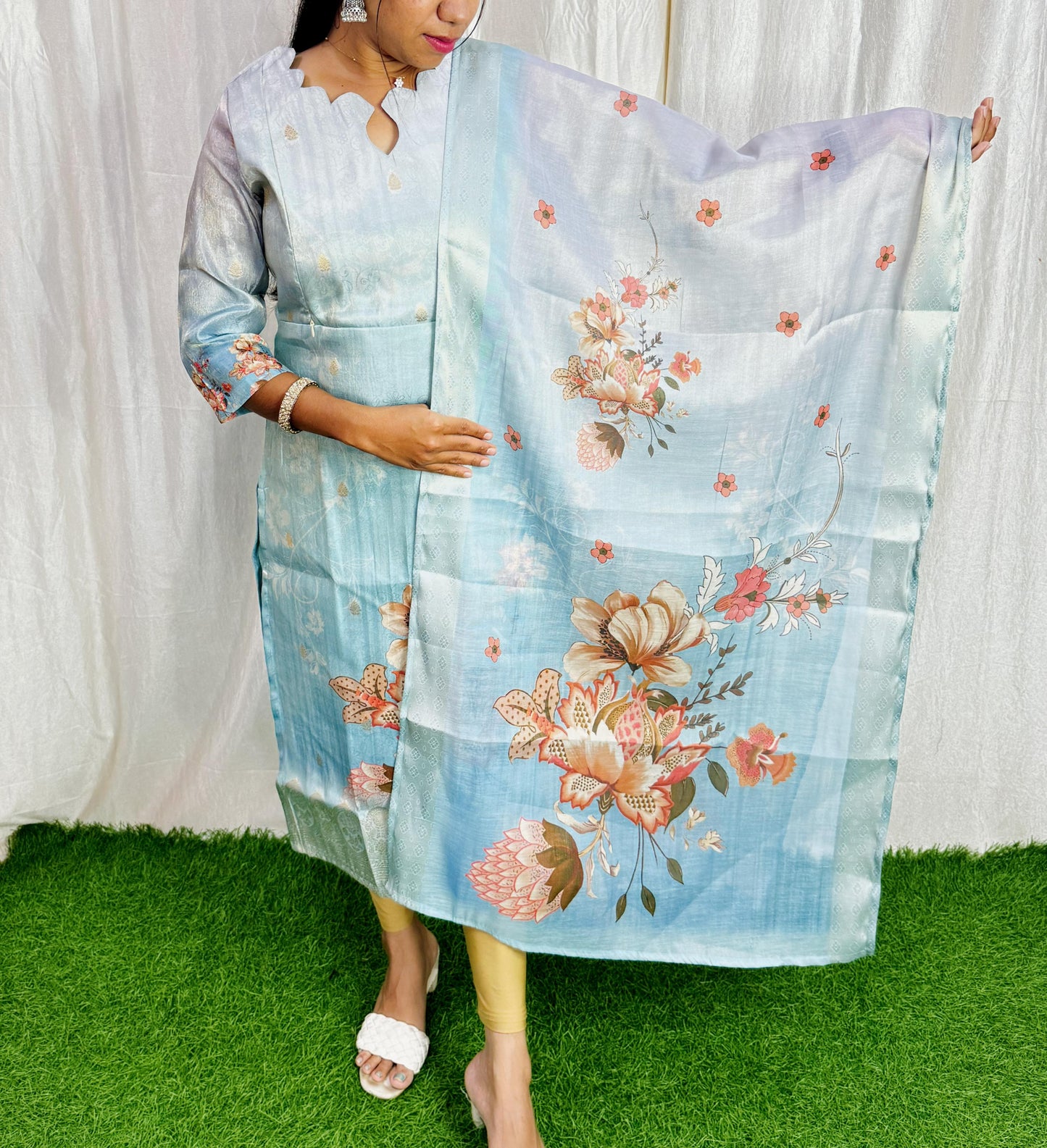 Feeding Premium Tissue Digital Printed Kurti and Dupatta Set FC0127