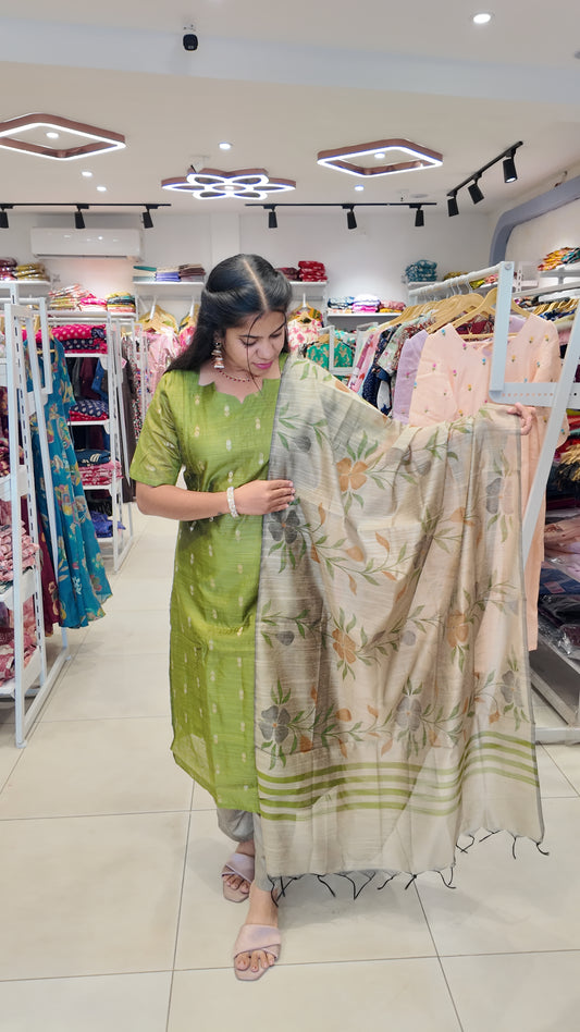 Premium Raw Silk Salwar Set-(Top,Bottom,Duppatta)- Feeding (With lining)