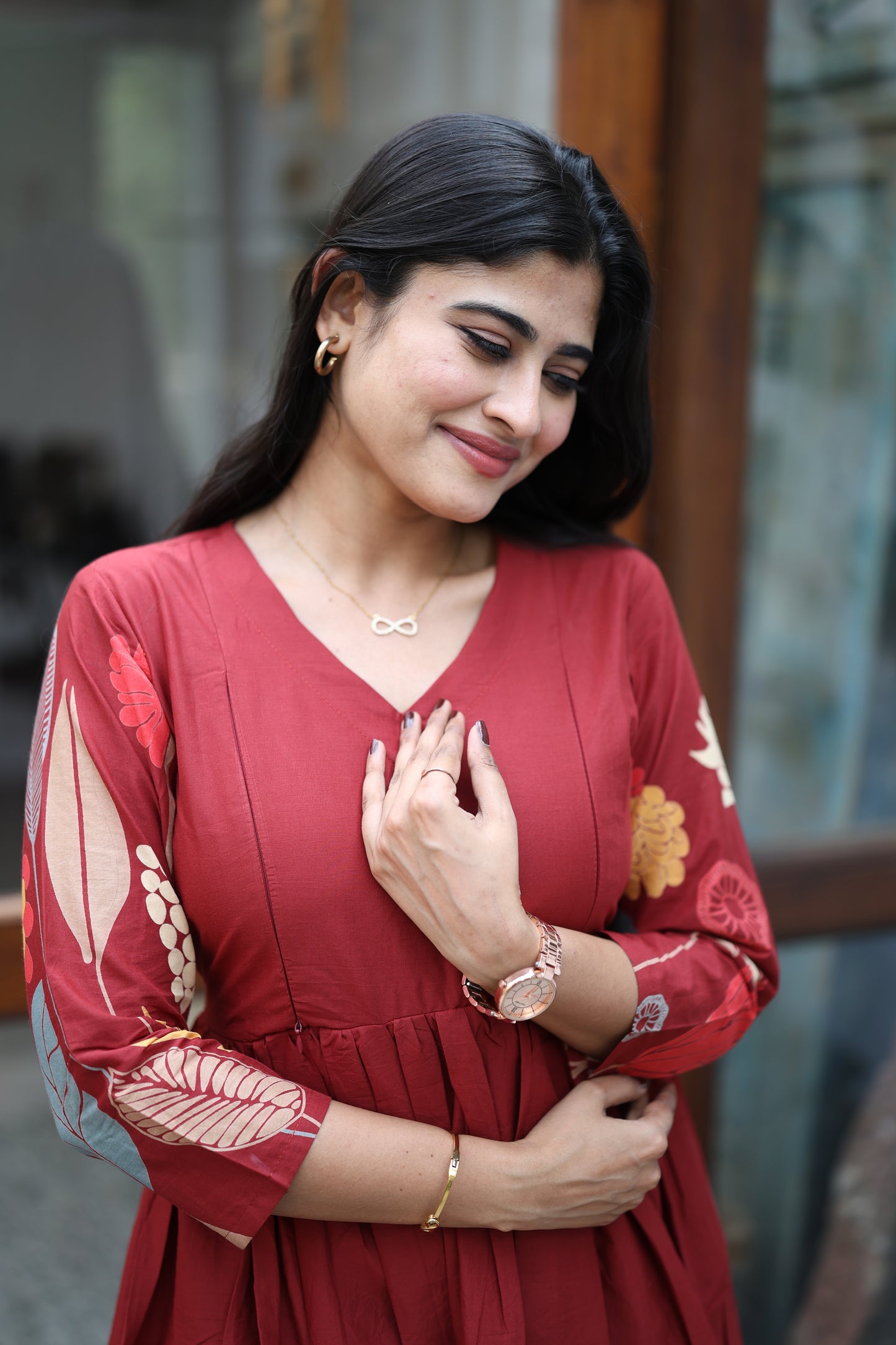 Mehroon-Premium Cotton Daman Print Fabric Maxi with Cotton lining FC0044