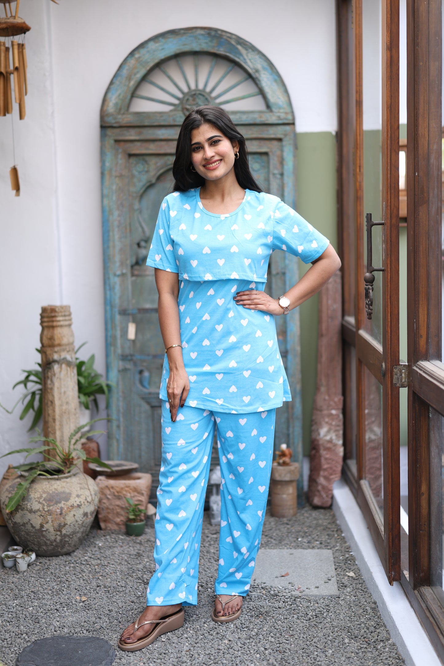 Feeding/Maternity - Hoseiry Cotton Pull up T shirt and Plazzo Set-TP010