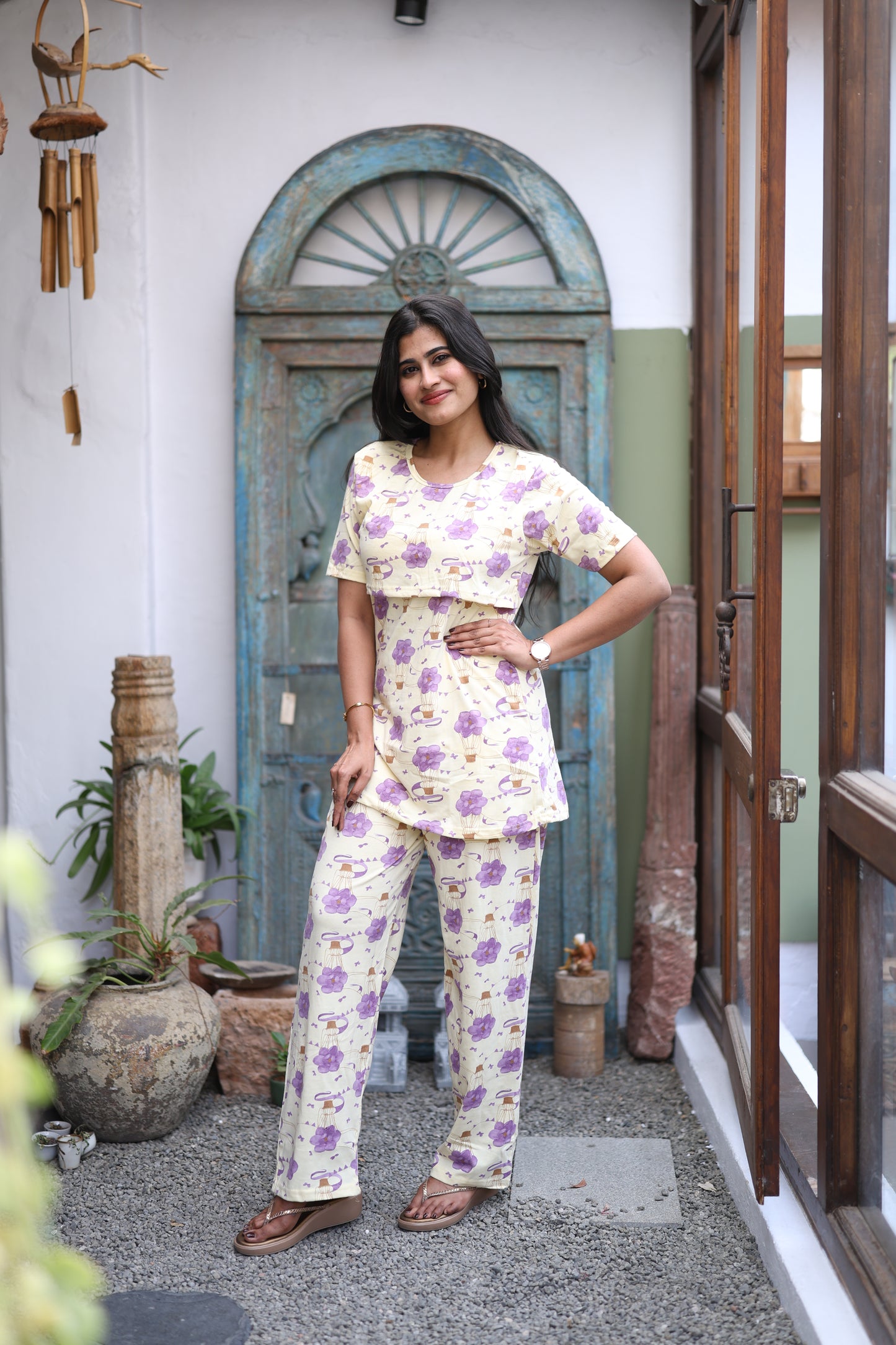 Feeding/Maternity - Hoseiry Cotton Pull up T shirt and Plazzo Set-TP009