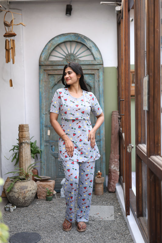Feeding/Maternity - Hoseiry Cotton Pull up T shirt and Plazzo Set-TP006