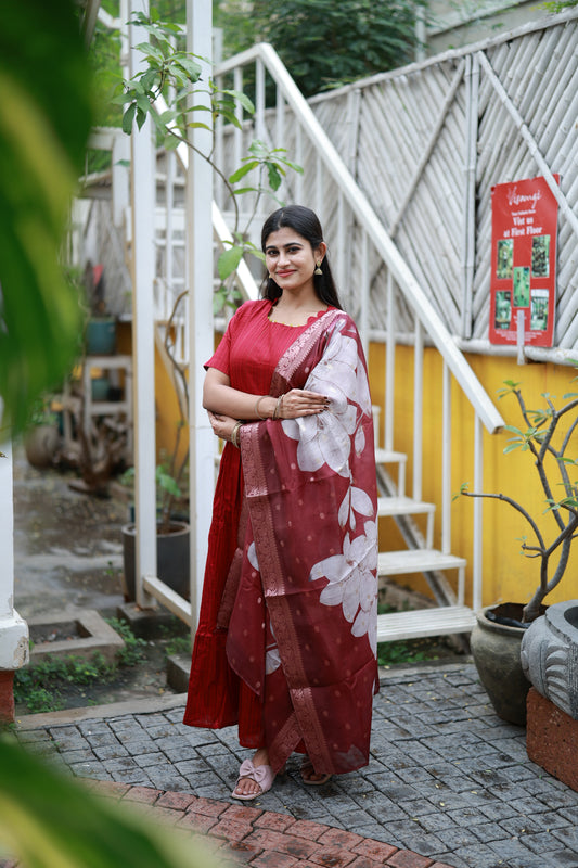 NEW FESTIVE Raw Silk Maxi with Digital Printed Duppata- Feeding/Non Feeding FC0171