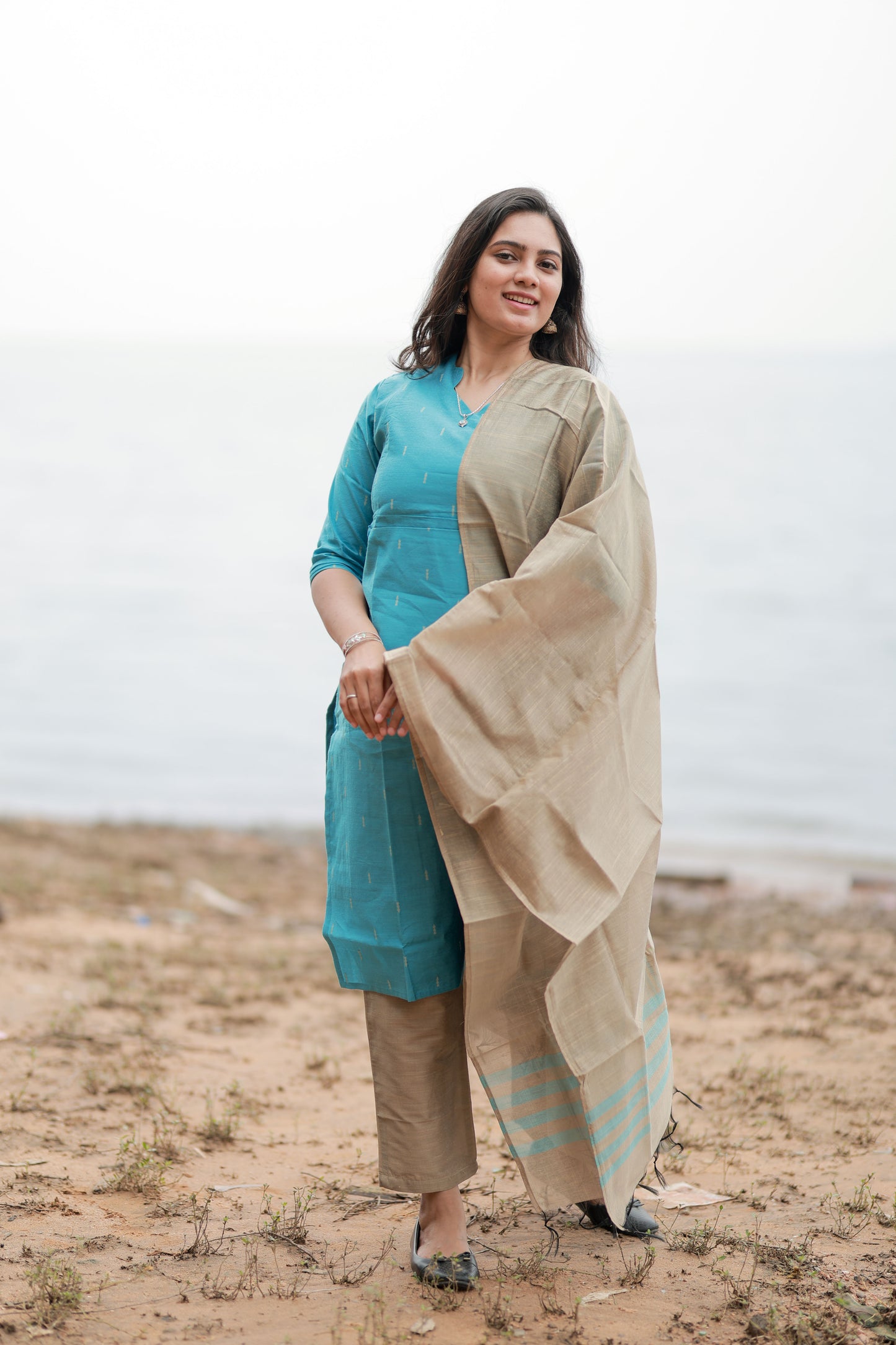 Premium Raw Silk Salwar Set-(Top,Bottom,Duppatta)- Feeding/Non Feeding-Blue FC0265