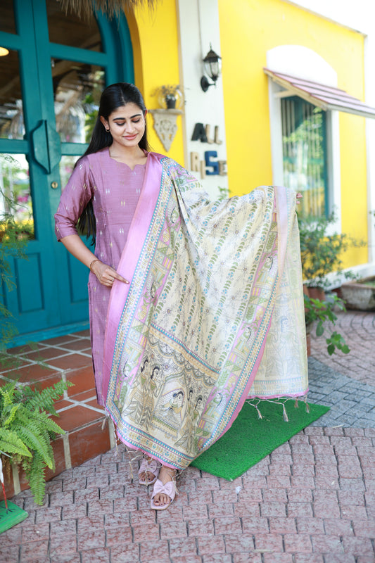 Premium Raw Silk With Kalamkari Printed Duppata Set(With lining)LP FC0280