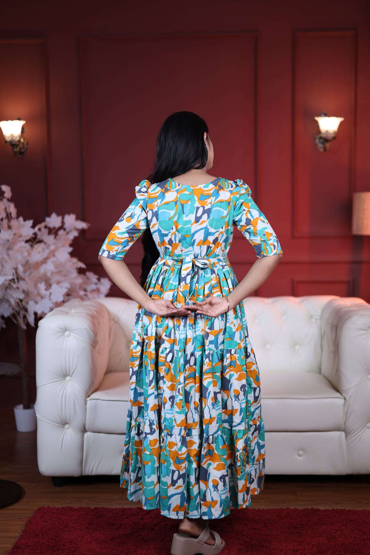 Premium Cotton Printed 3-Tier Maxi Dress | Size M-3XL | Feeding/Non-Feeding