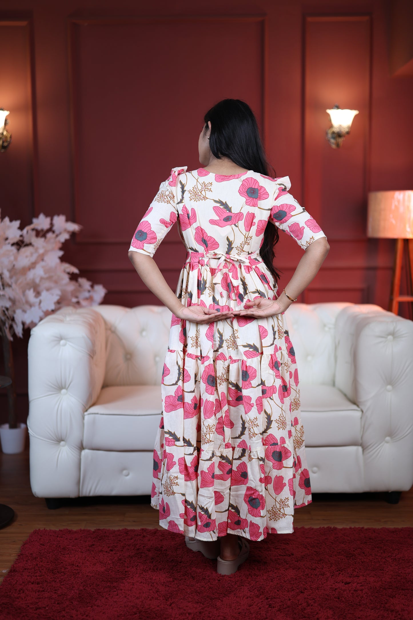 Premium Cotton Printed 3-Tier Maxi Dress | Size M-3XL | Feeding/Non-Feeding
