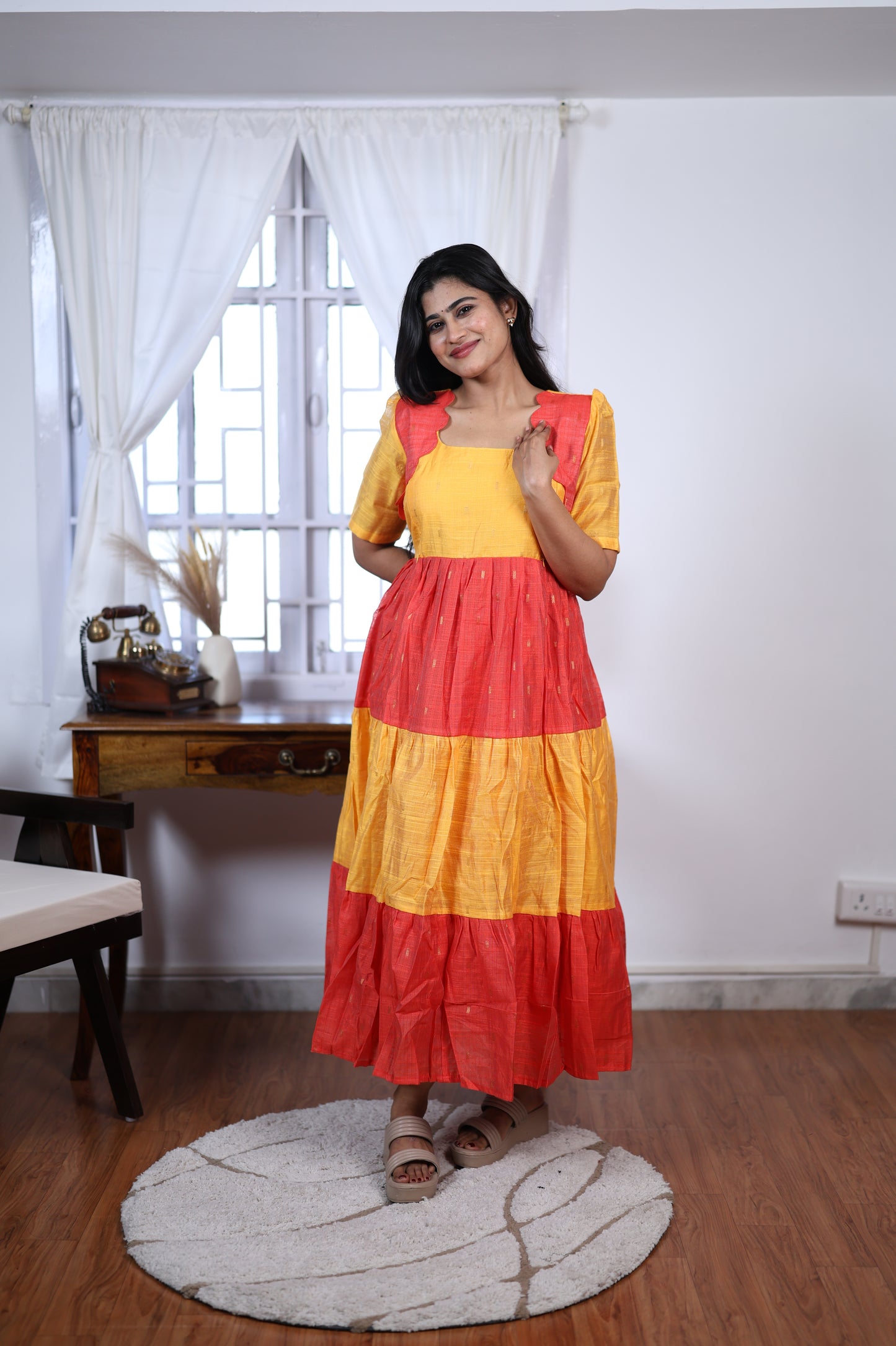 Premium Summer Silk Cotton 3-Tier Maxi Dress | Size M-3XL