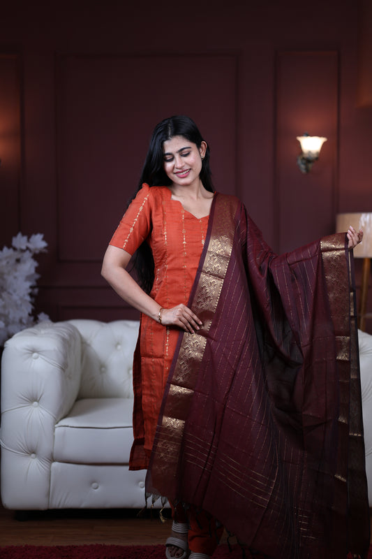 Premium Raw Silk Salwar Set-(Top,Bottom,Duppatta)-Non Feeding Only