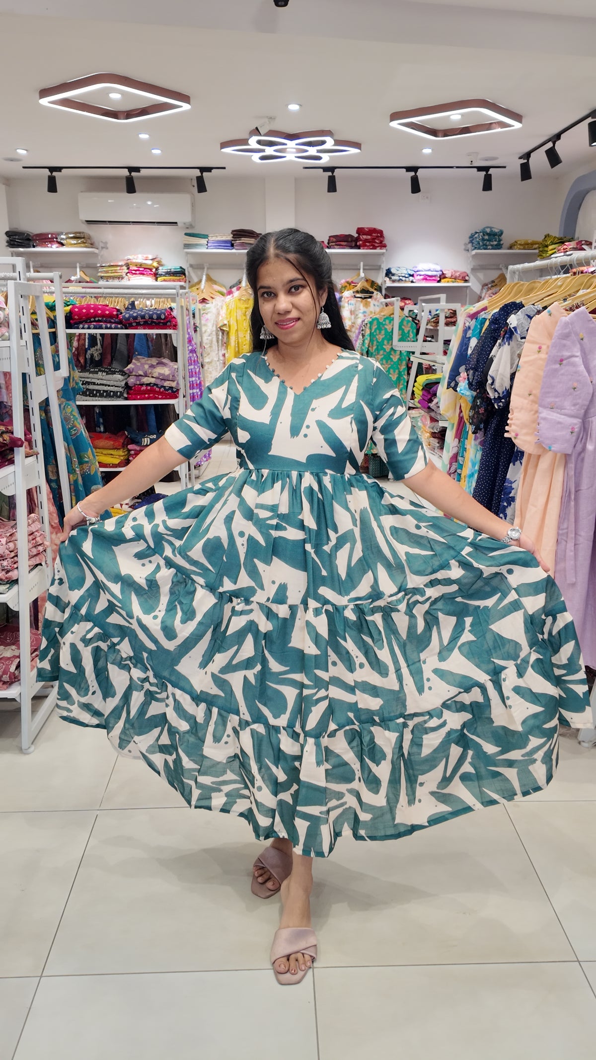 Premium Linen-Cotton Printed Maxi- Feeding | With Lining