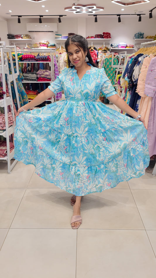 Premium Linen-Cotton Printed Maxi- Feeding | With Lining