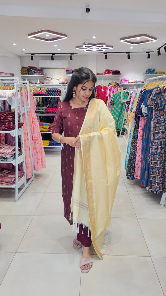 Premium Raw Silk Salwar Set-(Top,Bottom,Duppatta)-Non Feeding Only