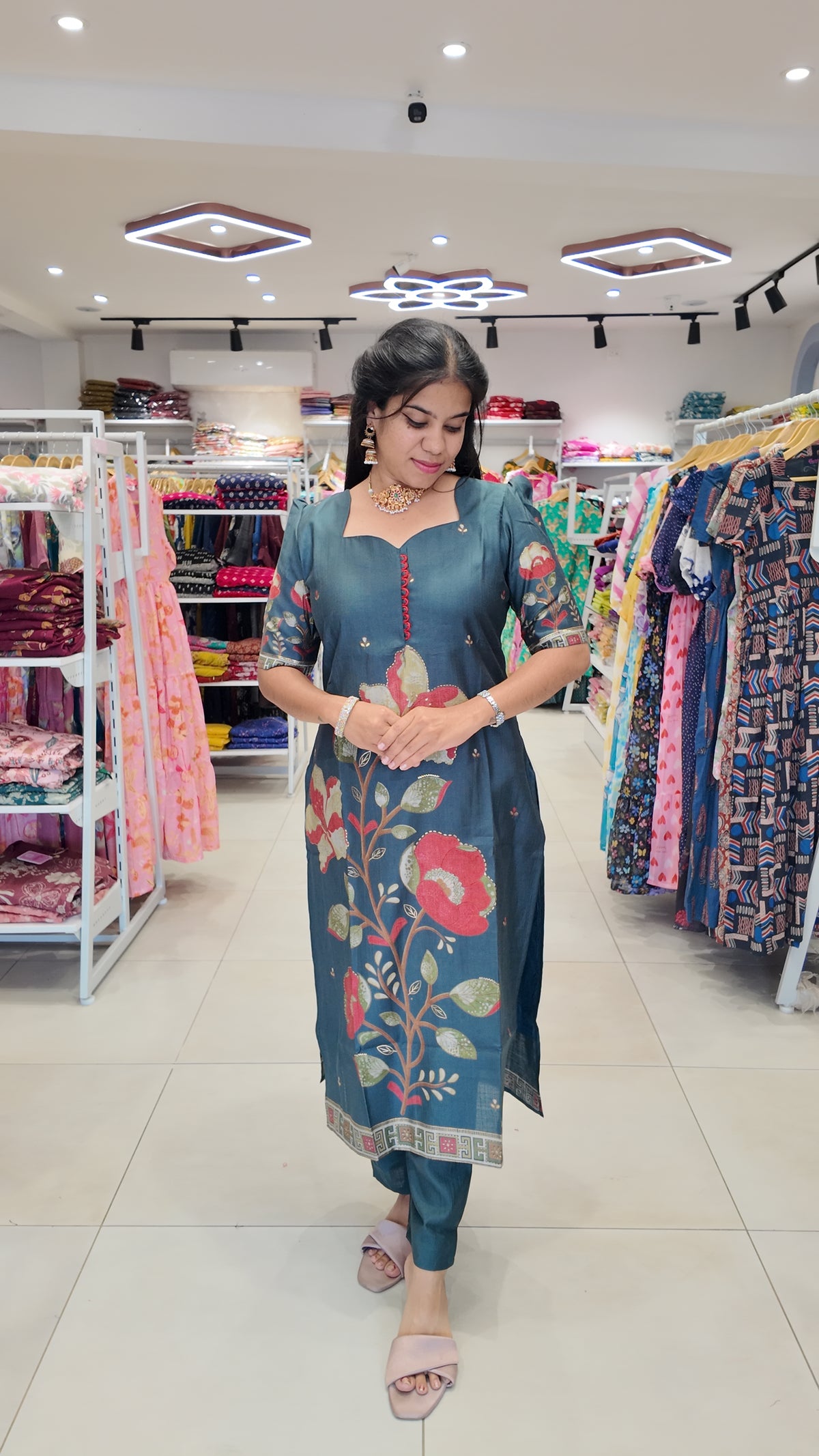 Premium Cotton Foil Printed Salwar Set-(Top,Bottom,Duppatta)-Non Feeding Only
