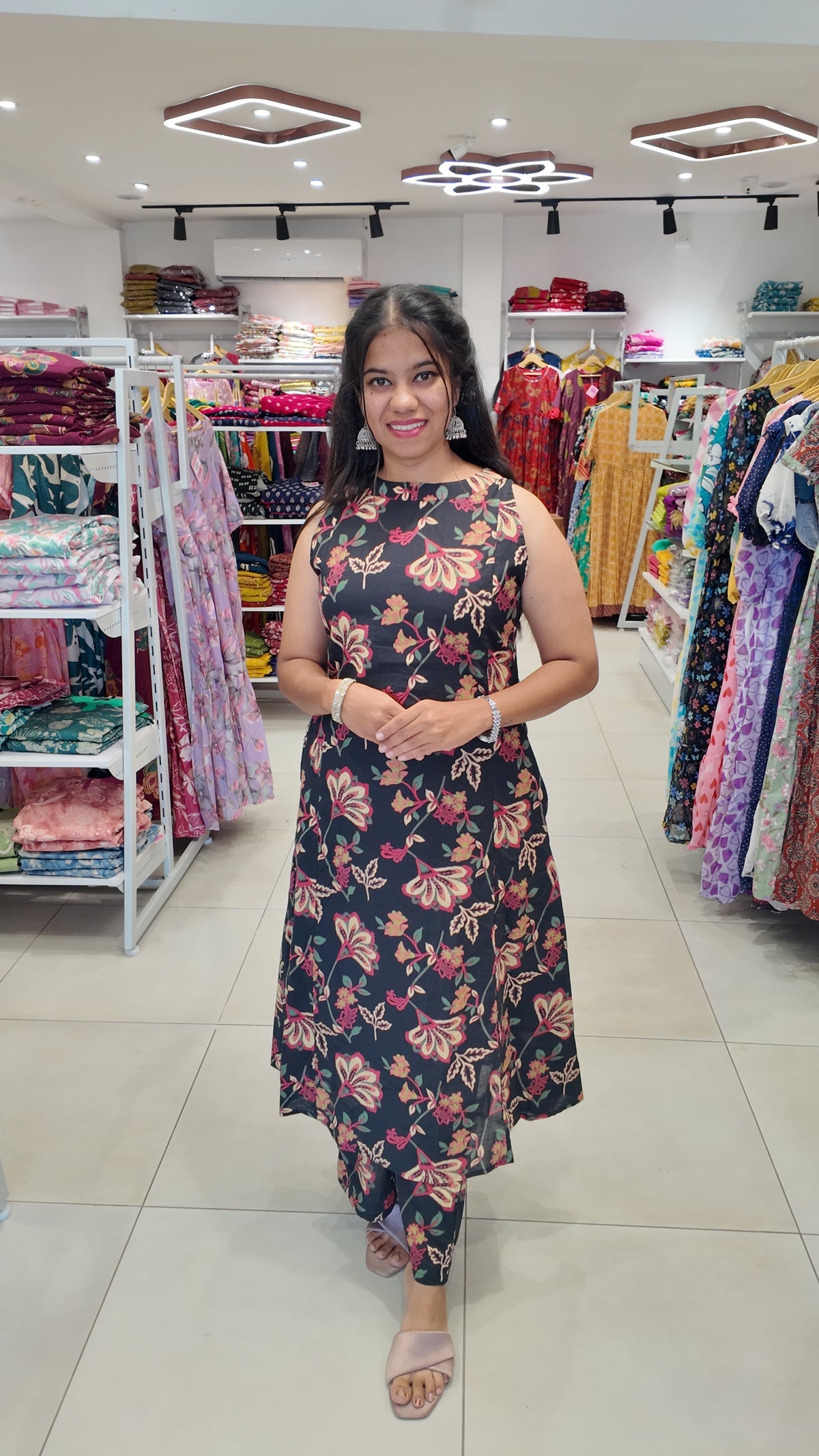 Premium Cotton Printed Sleeveless Coord Set-College/Office wear | Sleeves attached inside