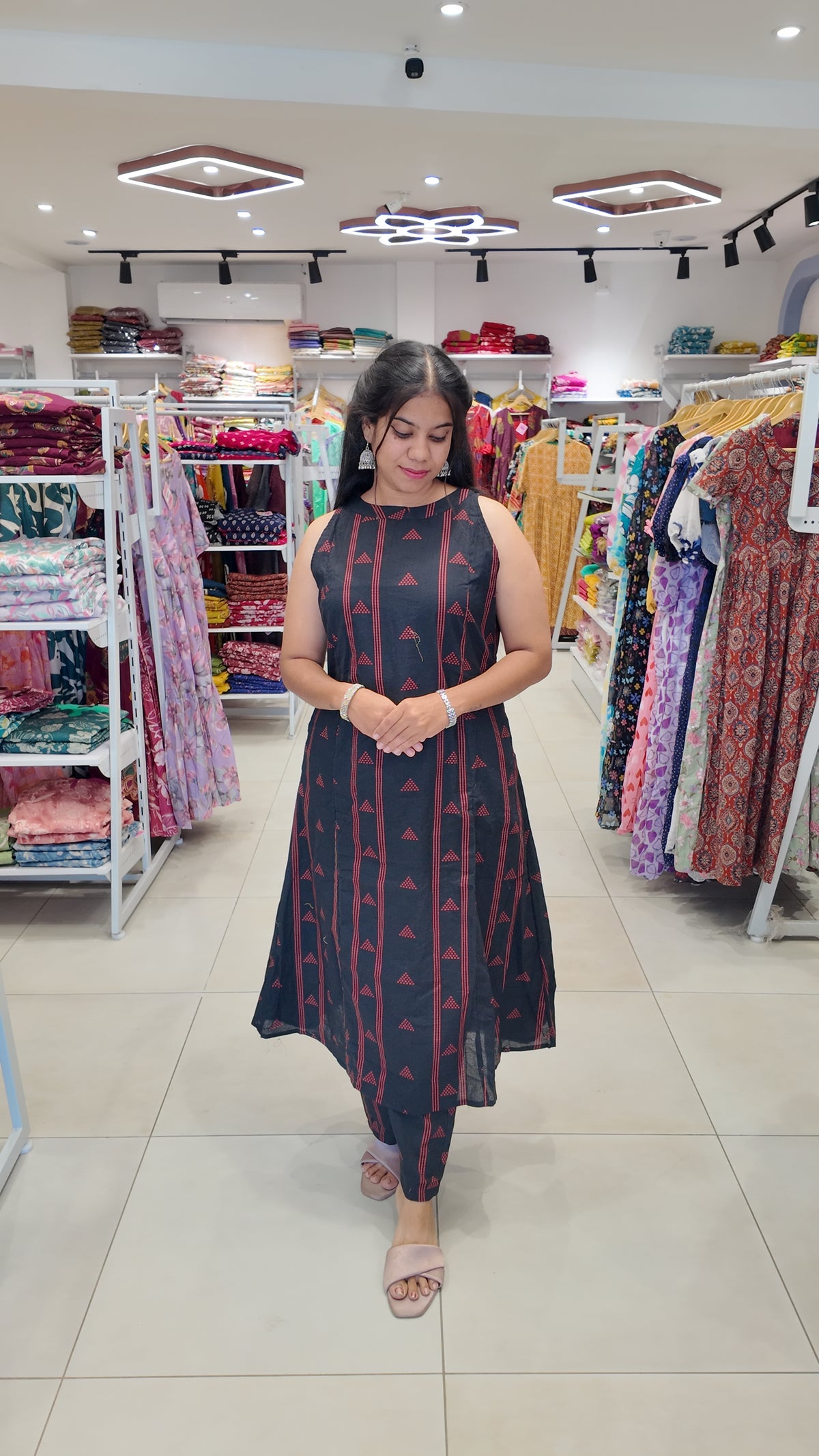 Premium Cotton Printed Sleeveless Coord Set-College/Office wear | Sleeves attached inside