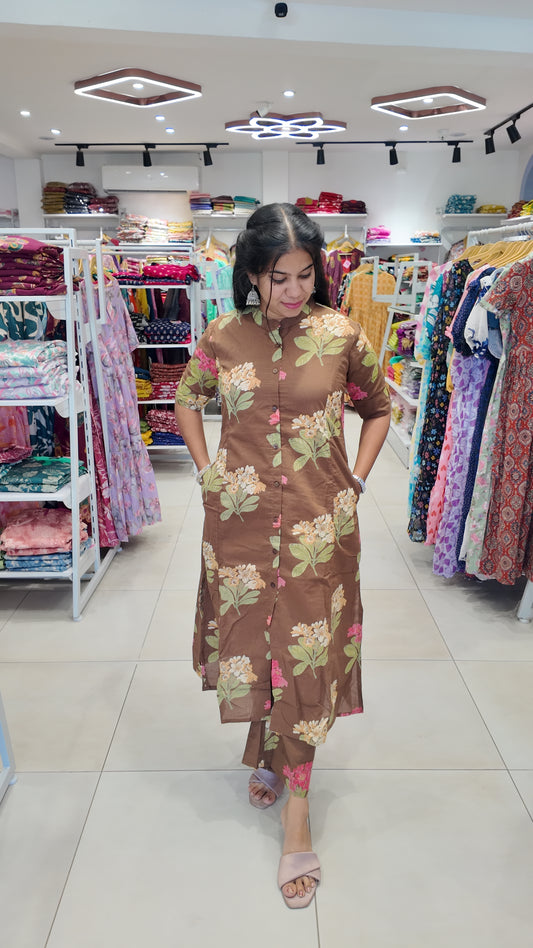 Premium Cotton Printed Coord Set (Without Lining)-College/Office wear