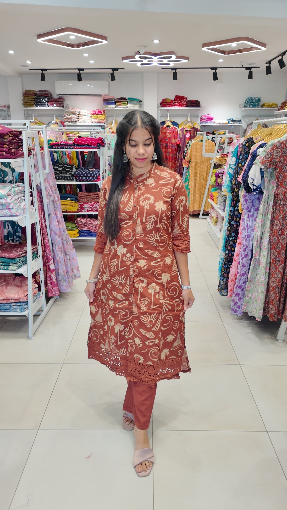 Premium Cotton Printed Lace Coord Set (With Lining)-College/Office wear