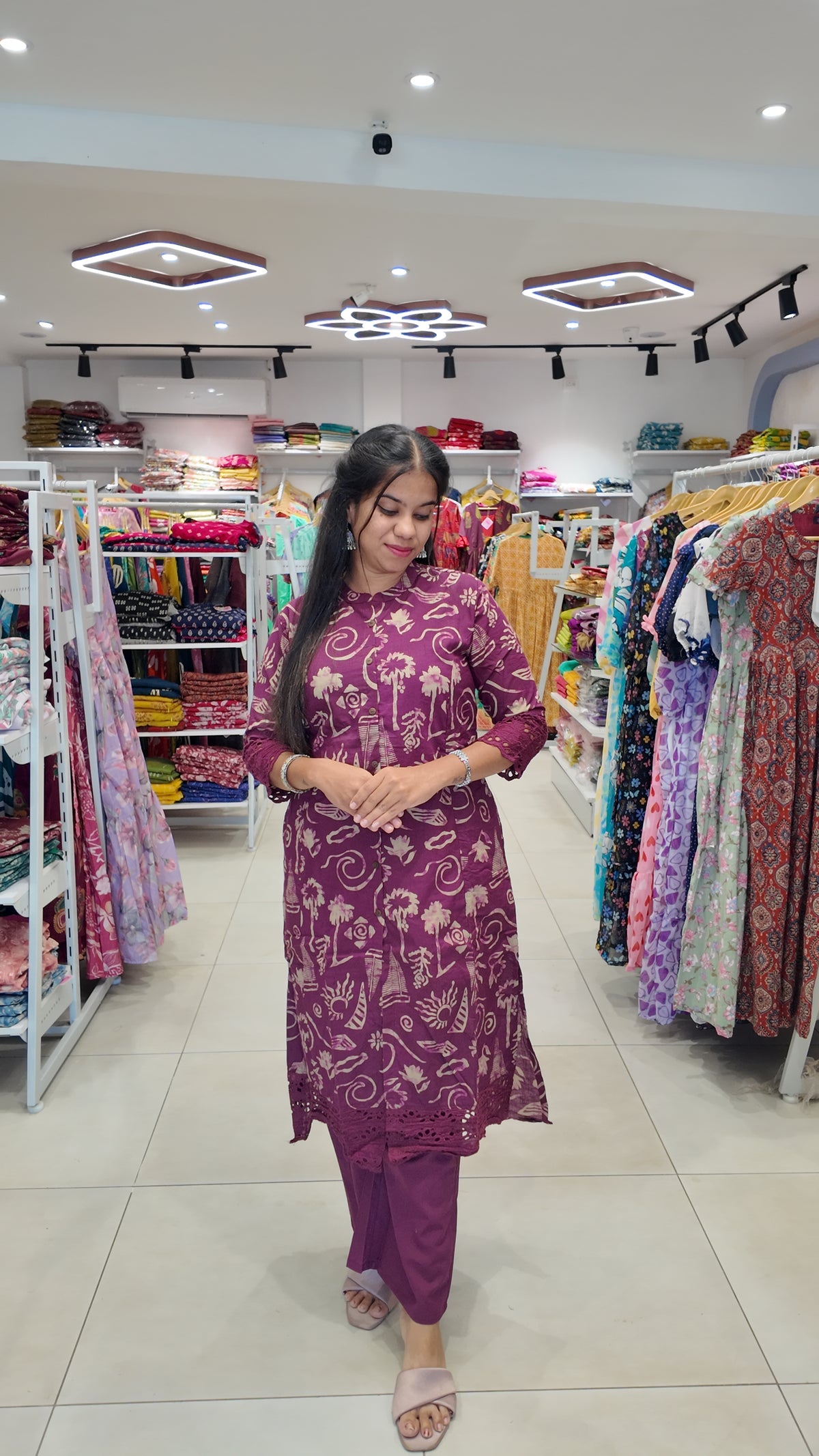 Premium Cotton Printed Lace Coord Set (With Lining)-College/Office wear