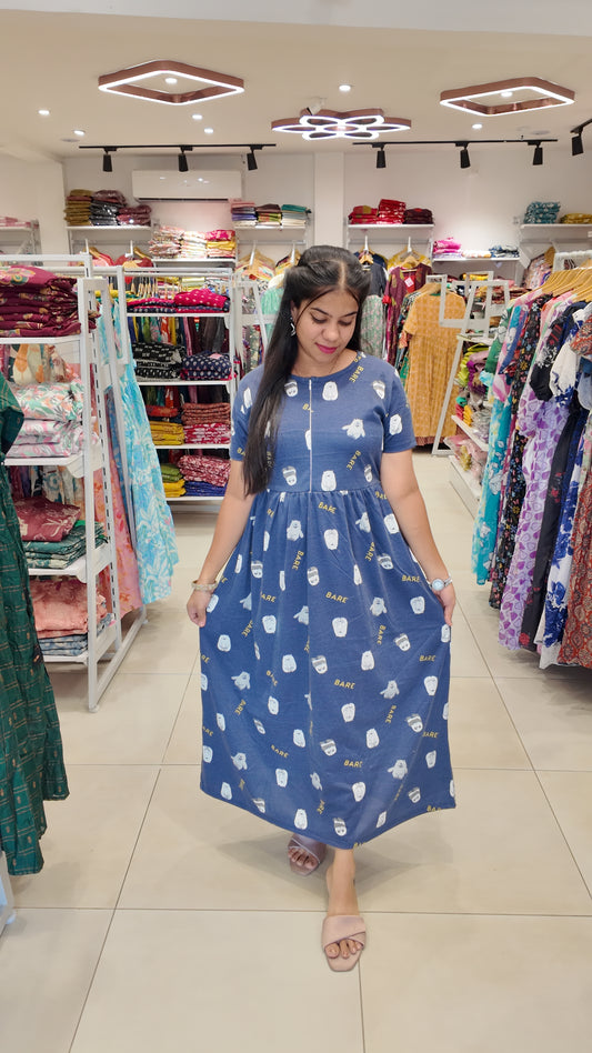 FRL005- 2 in 1 Maxi with Detachable Duppatta and Centre Zip | NAVY