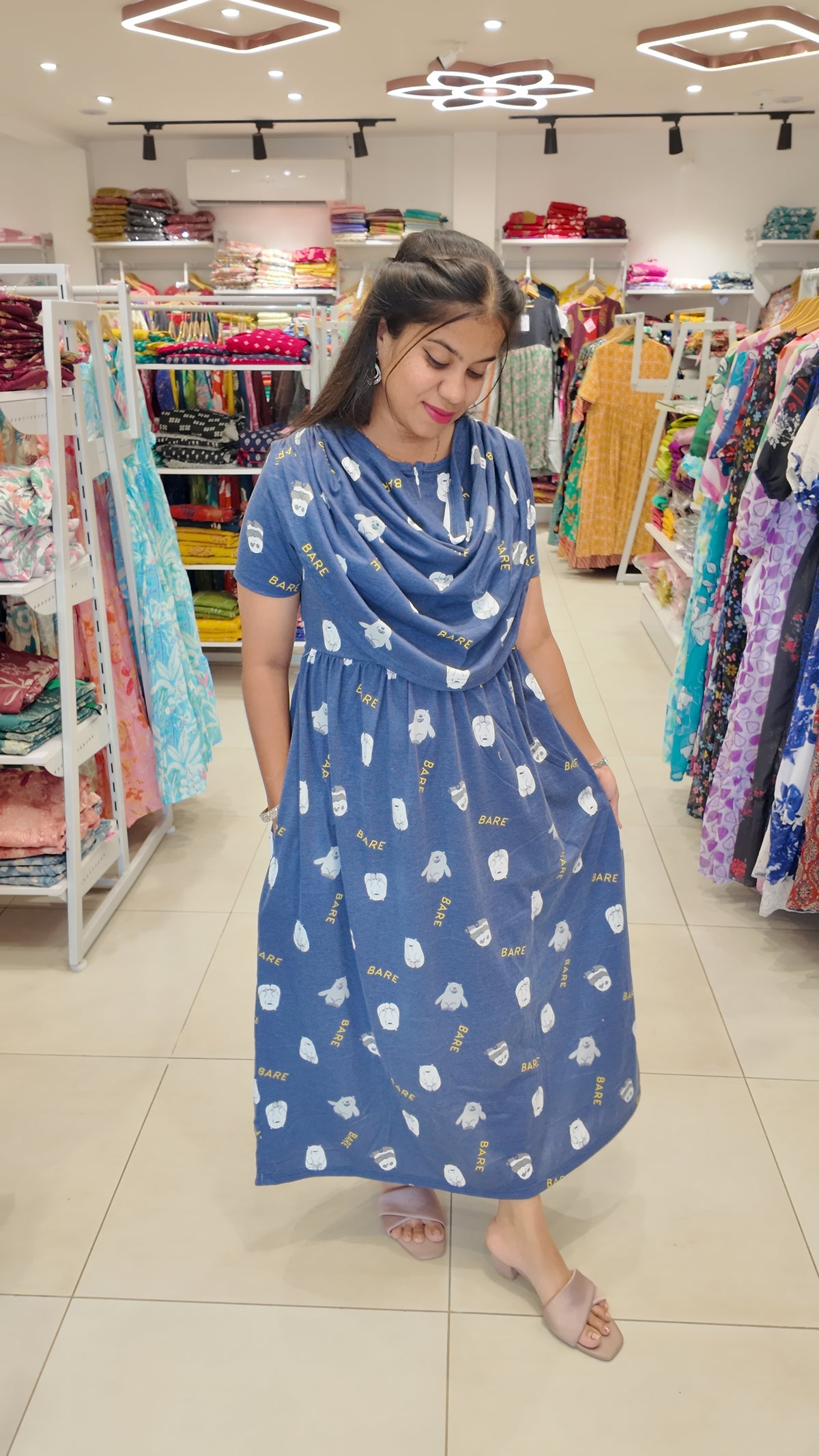 FRL005- 2 in 1 Maxi with Detachable Duppatta and Centre Zip | NAVY