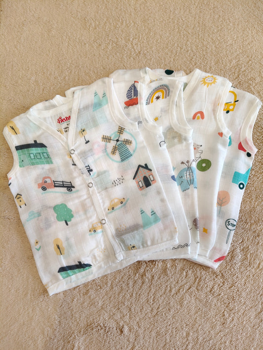 White Printed Muslin Jablas (Pack of 5)
