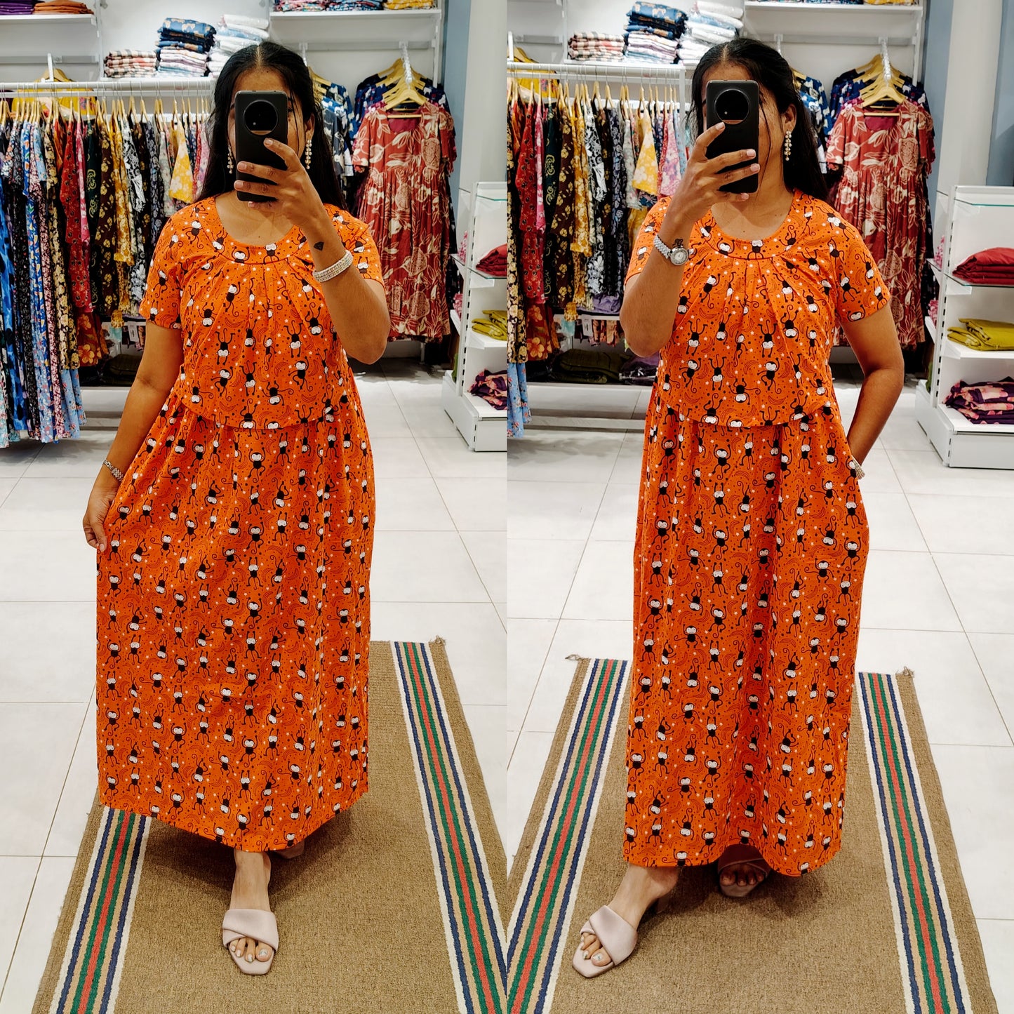 FLF064 Frill Zipless maternity/feeding Loungewear Maxi Pull up Model | Buy 3@1200+ship