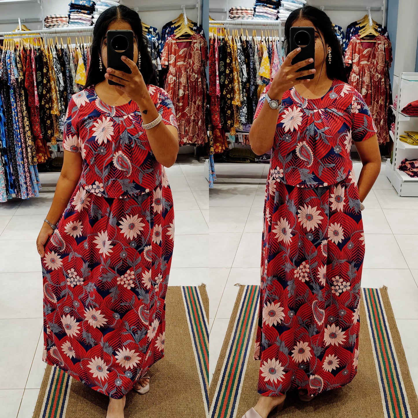 FLF060 Frill Zipless maternity/feeding Loungewear Maxi Pull up Model | Buy 3@1200+ship