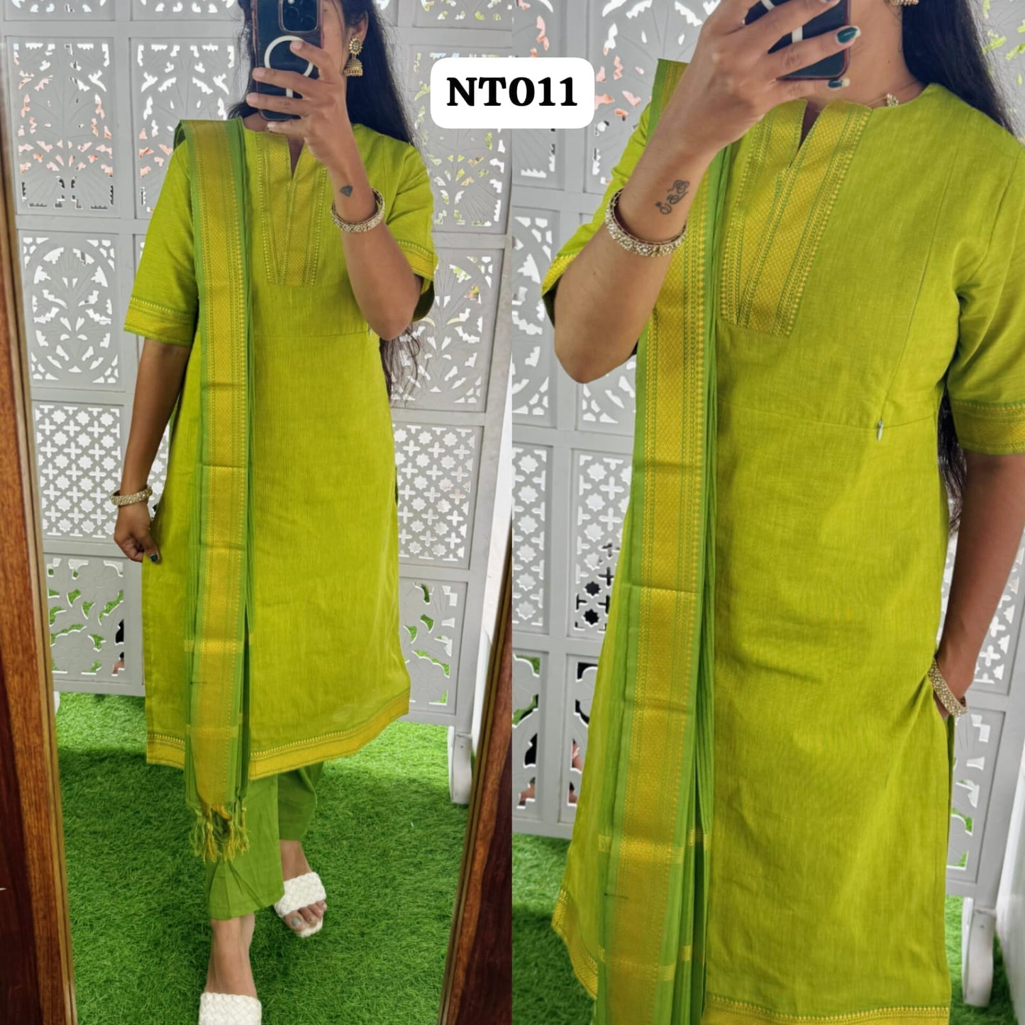 Premium Mangalagiri Cotton Salwar Set-(Top,Bottom,Duppatta)- Feeding FC0293
