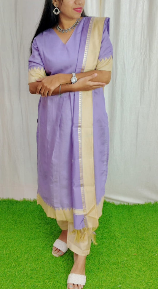 Tussar Silk Salwar Set-(Top,Bottom,Duppatta)- Chest Lining FC0276