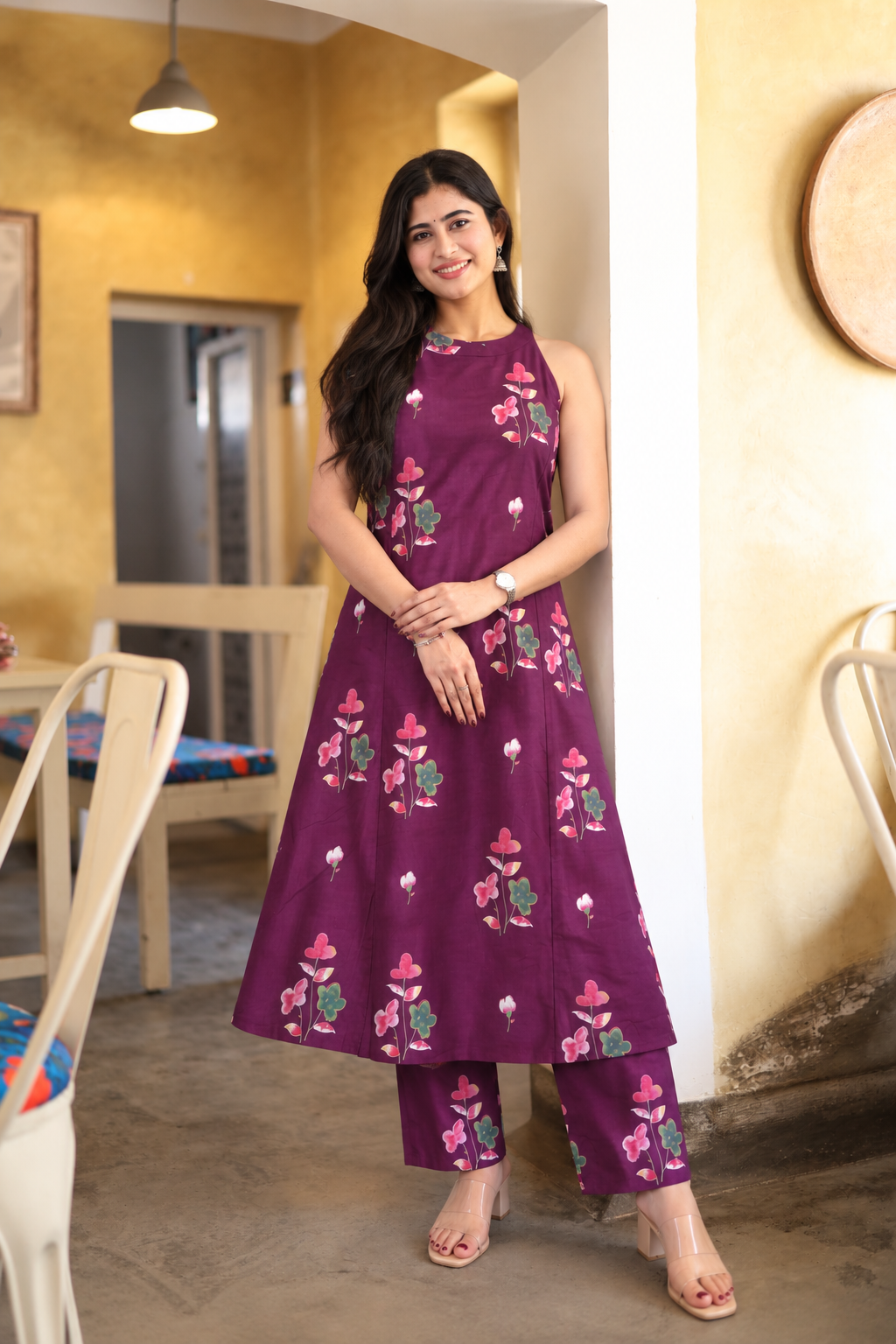 Premium Cotton Printed Sleeveless Coord Set-College/Office wear | Sleeves attached inside