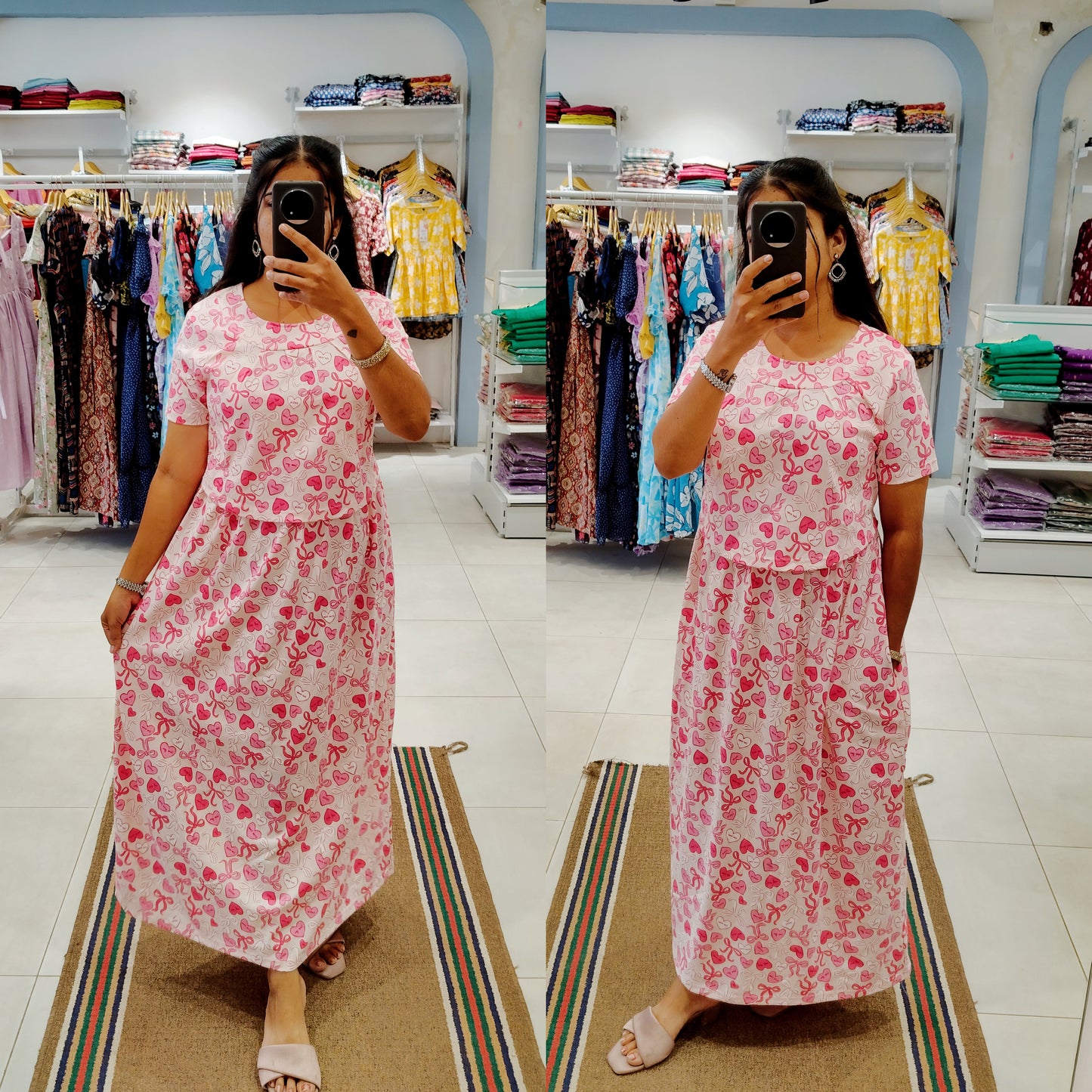 BUY 3 1500/- FLF075 Frill Zipless maternity/feeding Loungewear Maxi Pull up Model