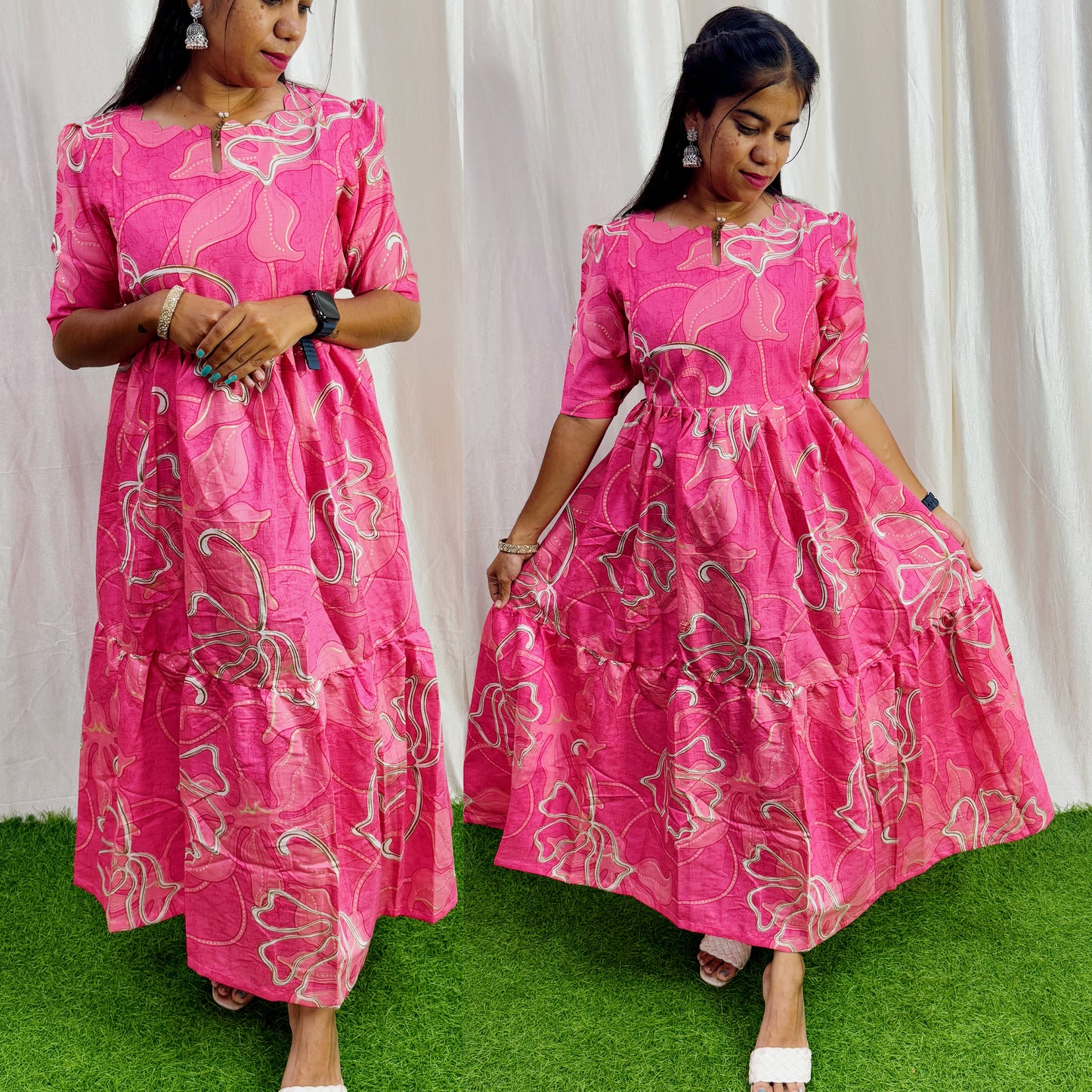 Pink-Feeding Vatican Fabric 2-tier Maxi with Chest lining(Light weight) FC0091