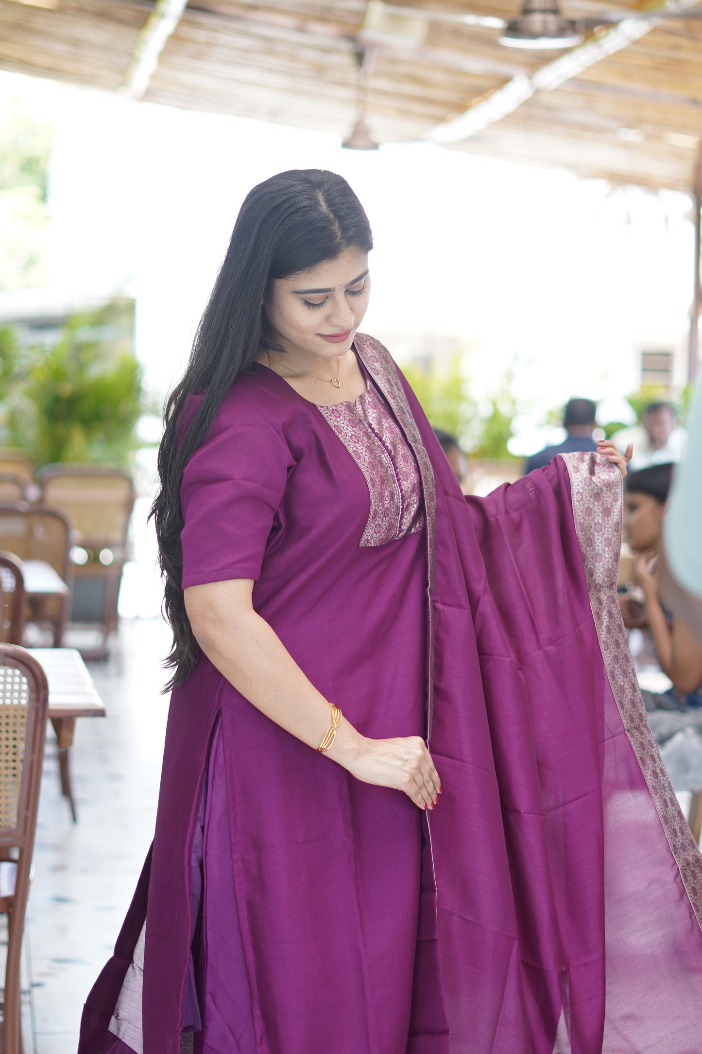 Premium Dupion Silk Salwar Set-(Top,Bottom,Duppatta)-Non Feeding Only
