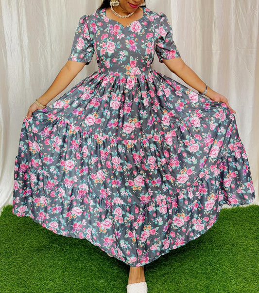 Maya Maxi-Feeding Premium Heavy quality Georgette 3-Tier Maxi (With Lining) FC0252