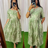 Green-Feeding/Non feeding- Vatican Fabric 2-tier Maxi with Chest lining(Light weight) Green-Feeding/Non feeding- Vatican Fabric 2-tier Maxi with Chest lining(Light weight)