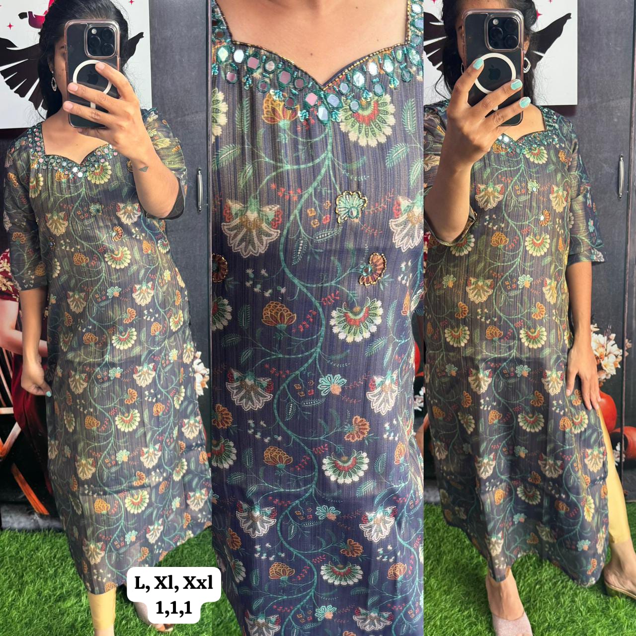 Buy 1 Get 1 Free Handwork Tissue Kurti with Lining ( Non Feeding only)-013