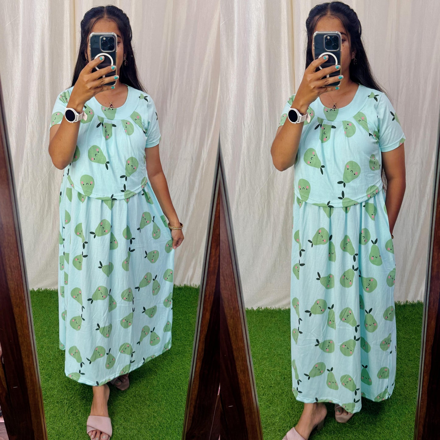 FLF027 Frill Zipless maternity/feeding Loungewear Maxi Pull up Model
