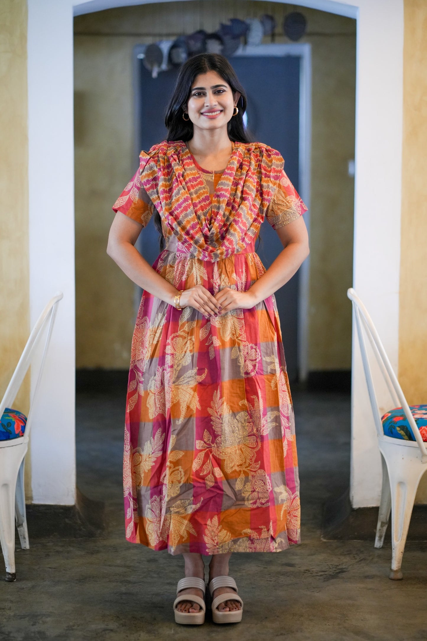 2 in 1 Cotton Maxi with Detachable Duppata ( Centre zip and Lining attached) FC0012