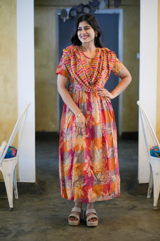 2 in 1 Cotton Maxi with Detachable Duppata ( Centre zip and Lining attached) FC0012