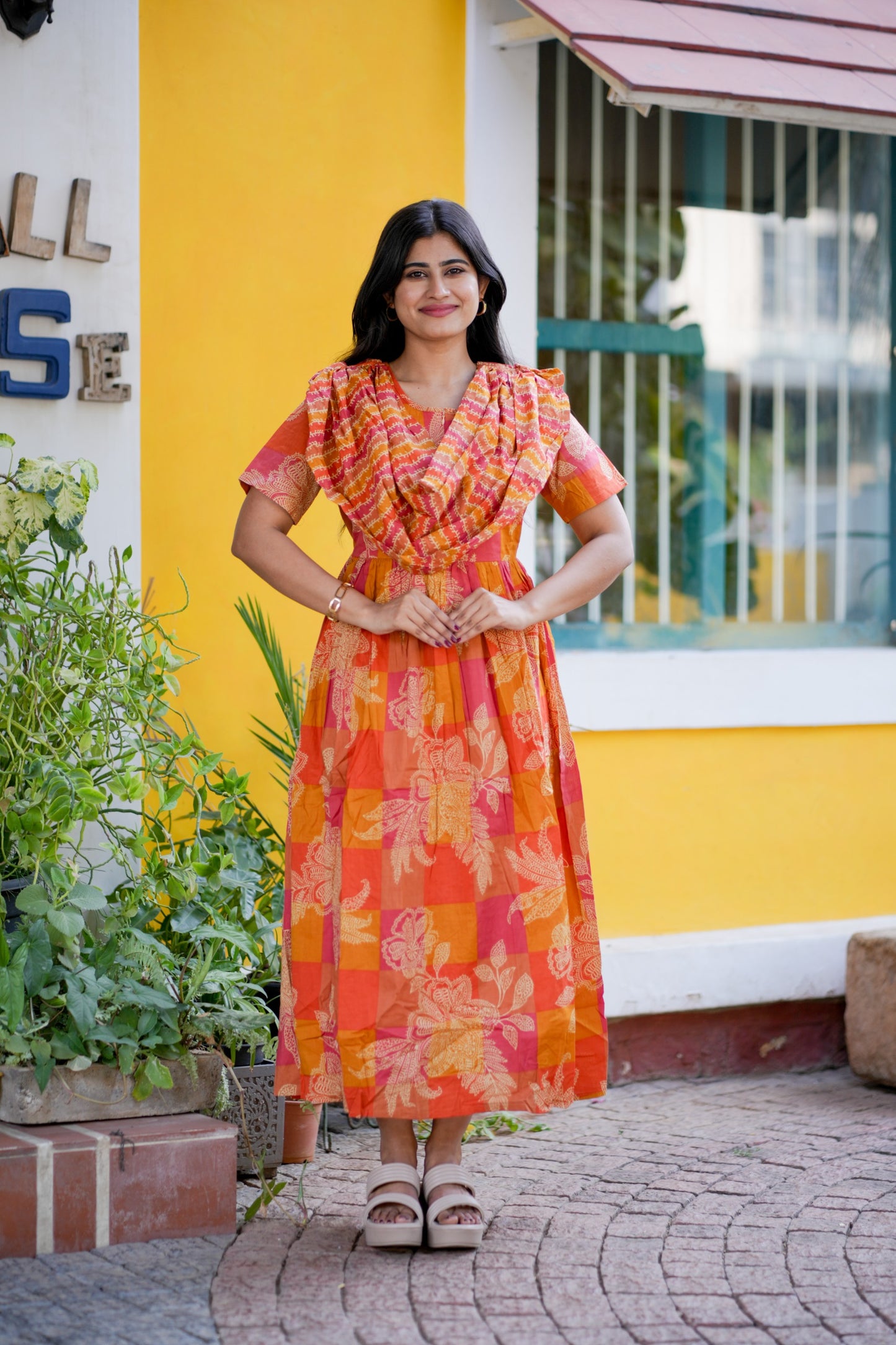 2 in 1 Cotton Maxi with Detachable Duppata ( Centre zip and Lining attached) FC0010