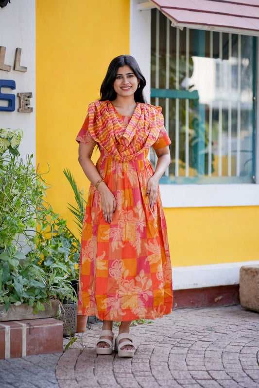 2 in 1 Cotton Maxi with Detachable Duppata ( Centre zip and Lining attached) FC0010