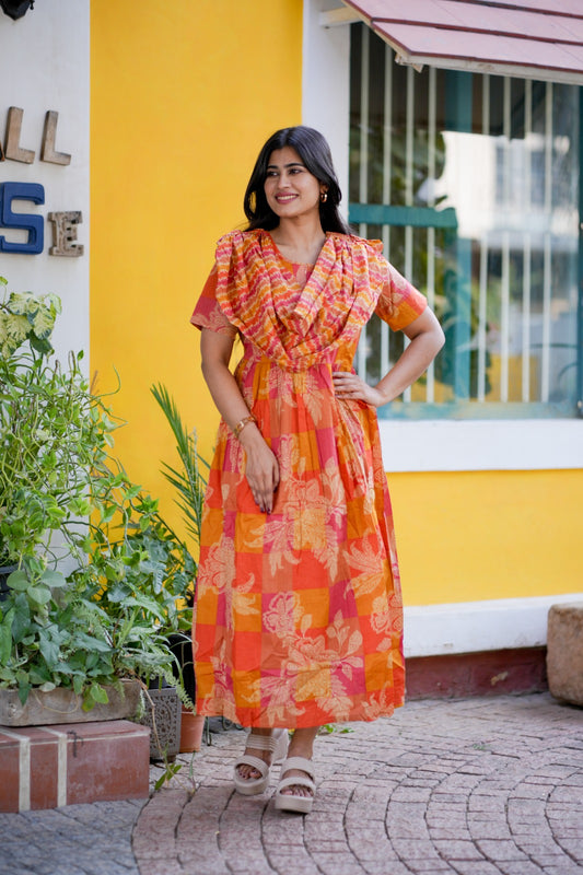 2 in 1 Cotton Maxi with Detachable Duppata ( Centre zip and Lining attached) FC0010