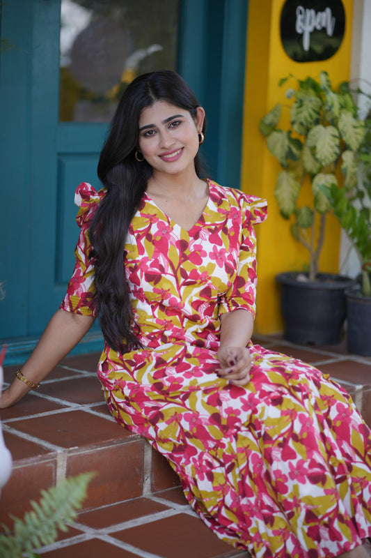 Premium Cotton Printed Aline Dress with Cotton lining (Back Elastic)FC0036