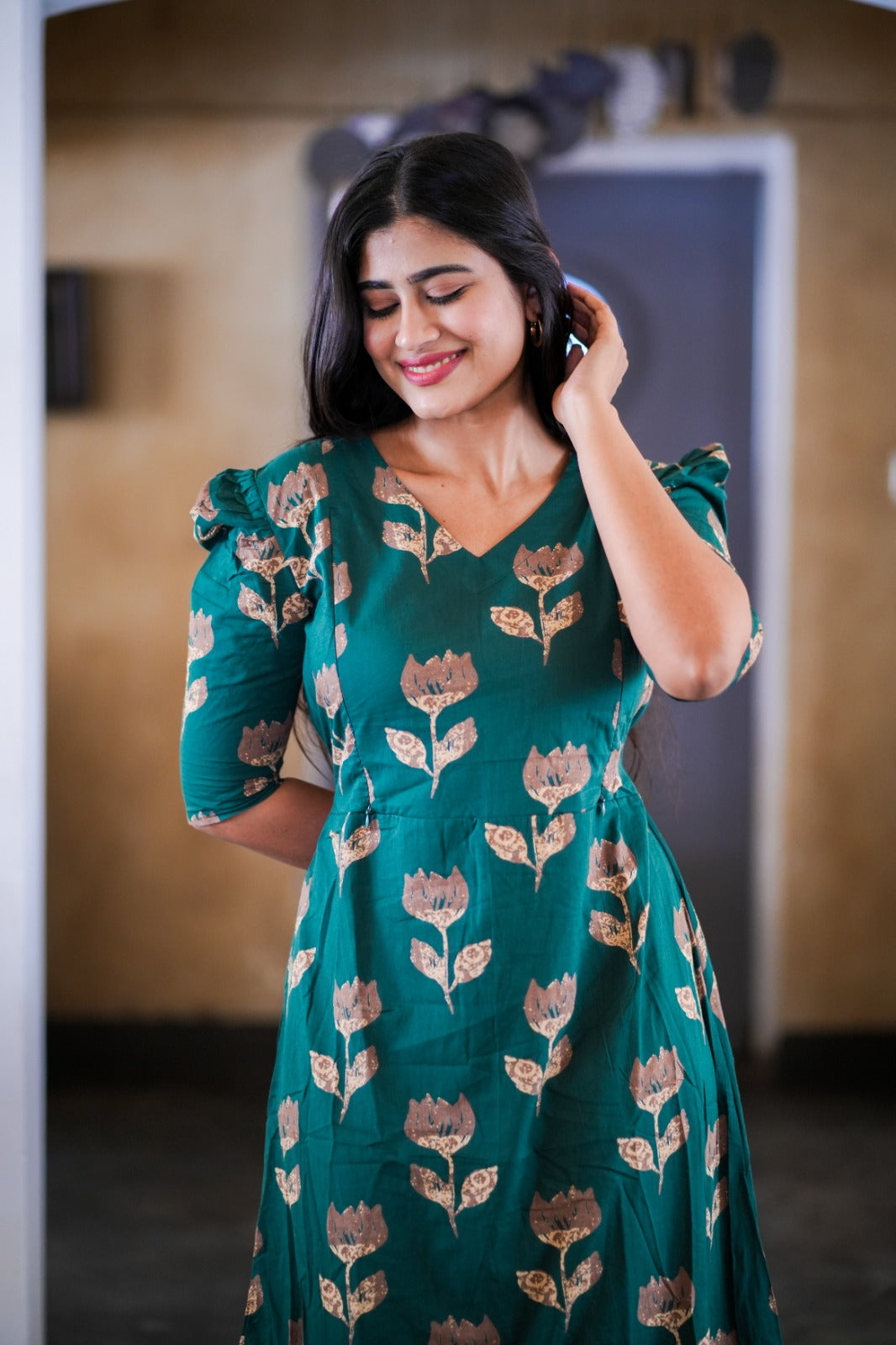 Premium Cotton Printed Aline Dress with Cotton lining (Back Elastic) FC0033
