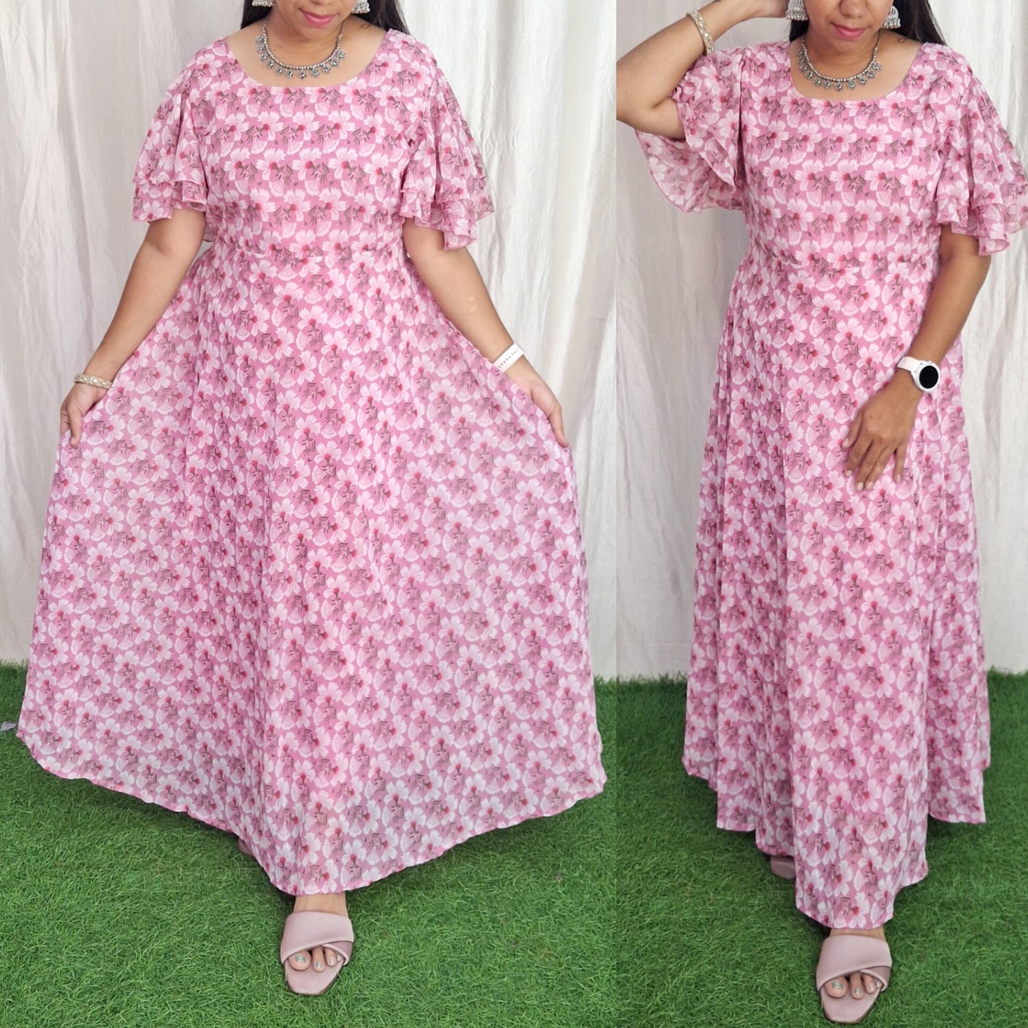 Georgette Maxi Short Sleeves inside(with Lining) ( Non Feeding only)